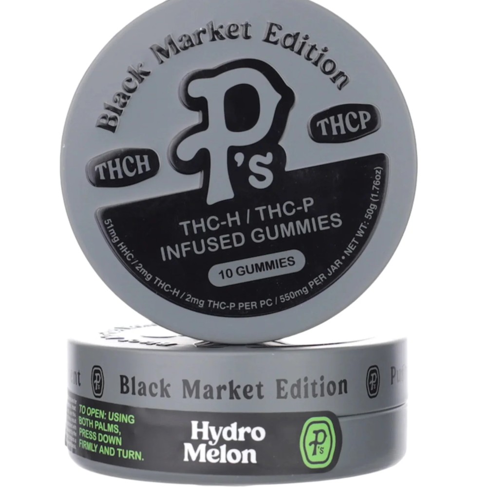 P's Black Market Edition THCH/THCP Infused gummies 10 Gummies per Can 2mg THC-H and 2 mg THC-P per Gummy 51 mg per Can — thc products at Marietta Vapes smoke shop in Marietta, GA