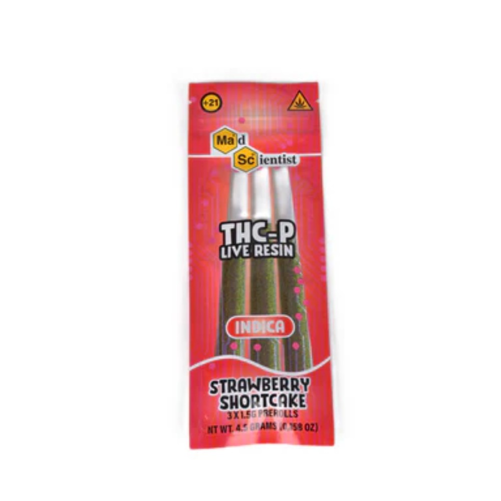 Mad Scientist THC-P Live Resin Indica Strawberry Shortcake 3x1.5G Pre-Rolls — thc products at Marietta Vapes smoke shop in Marietta, GA