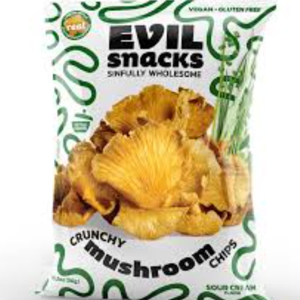 Evil Snacks Sinfully Wholesome Kettle looked Crunchy Mushroom Chips Sour Cream Flavored — mushrooms at Marietta Vapes smoke shop in Marietta, GA