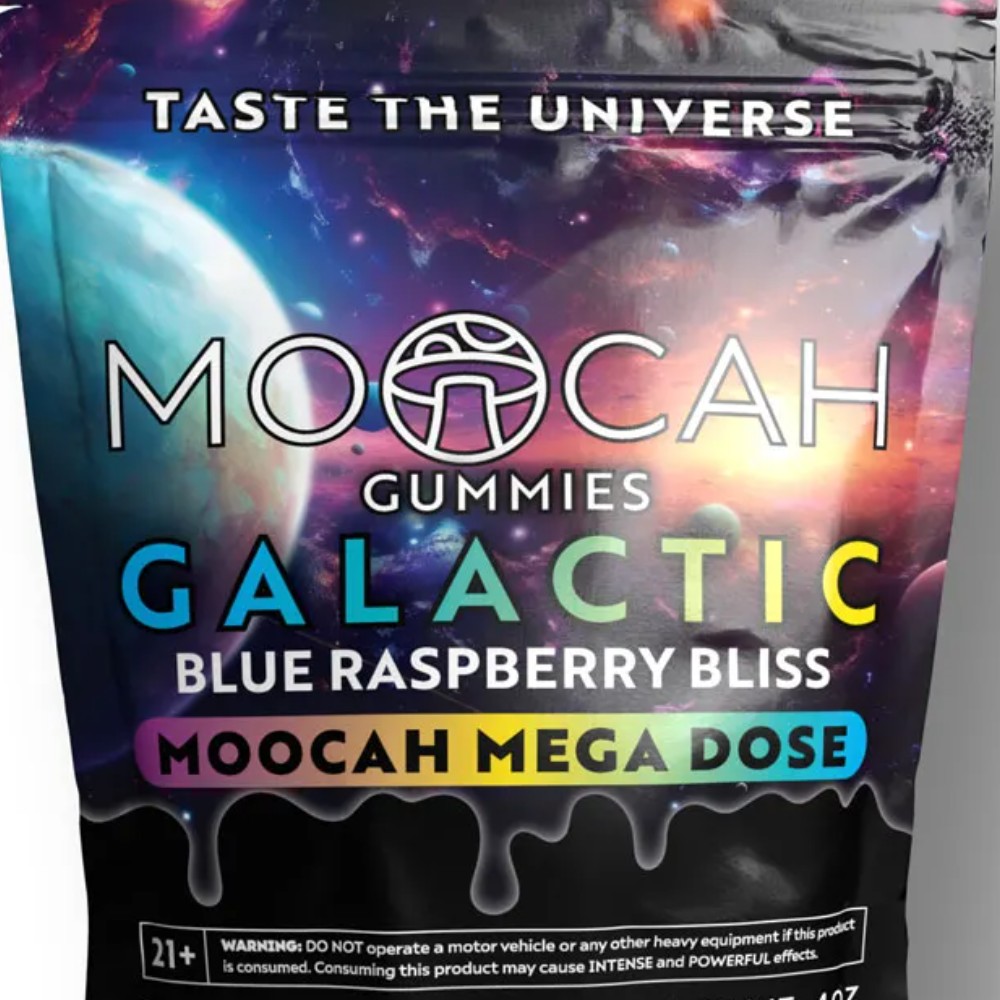 Moocah Gummies Galactic Blue Raspberry Bliss Moocah Mega Dose 5CT Per Bag — mushrooms at Marietta Vapes smoke shop in Marietta, GA