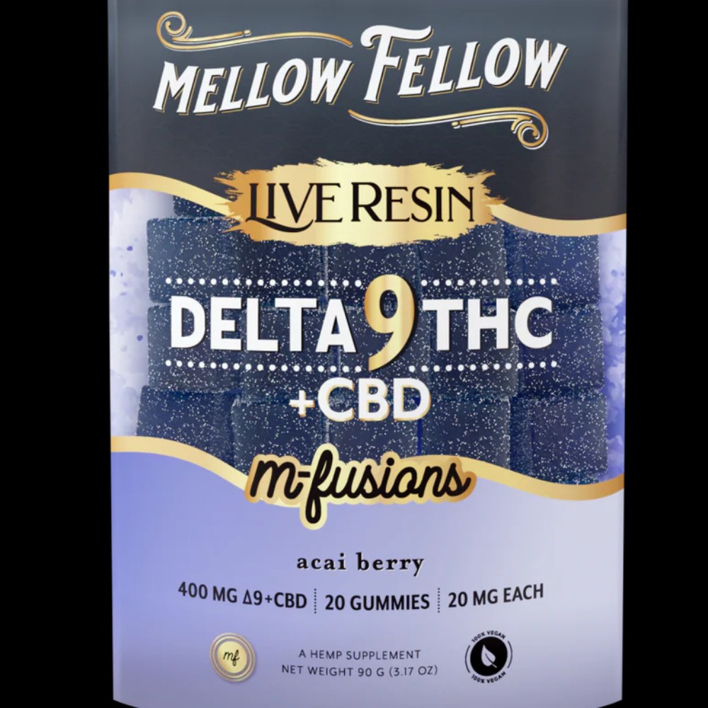 Mellow Fellow Live Resin Delta9 THC + CBD M-Fusions Acai Berry 400mg 20 Gummies 20mg each — thc products at Marietta Vapes smoke shop in Marietta, GA