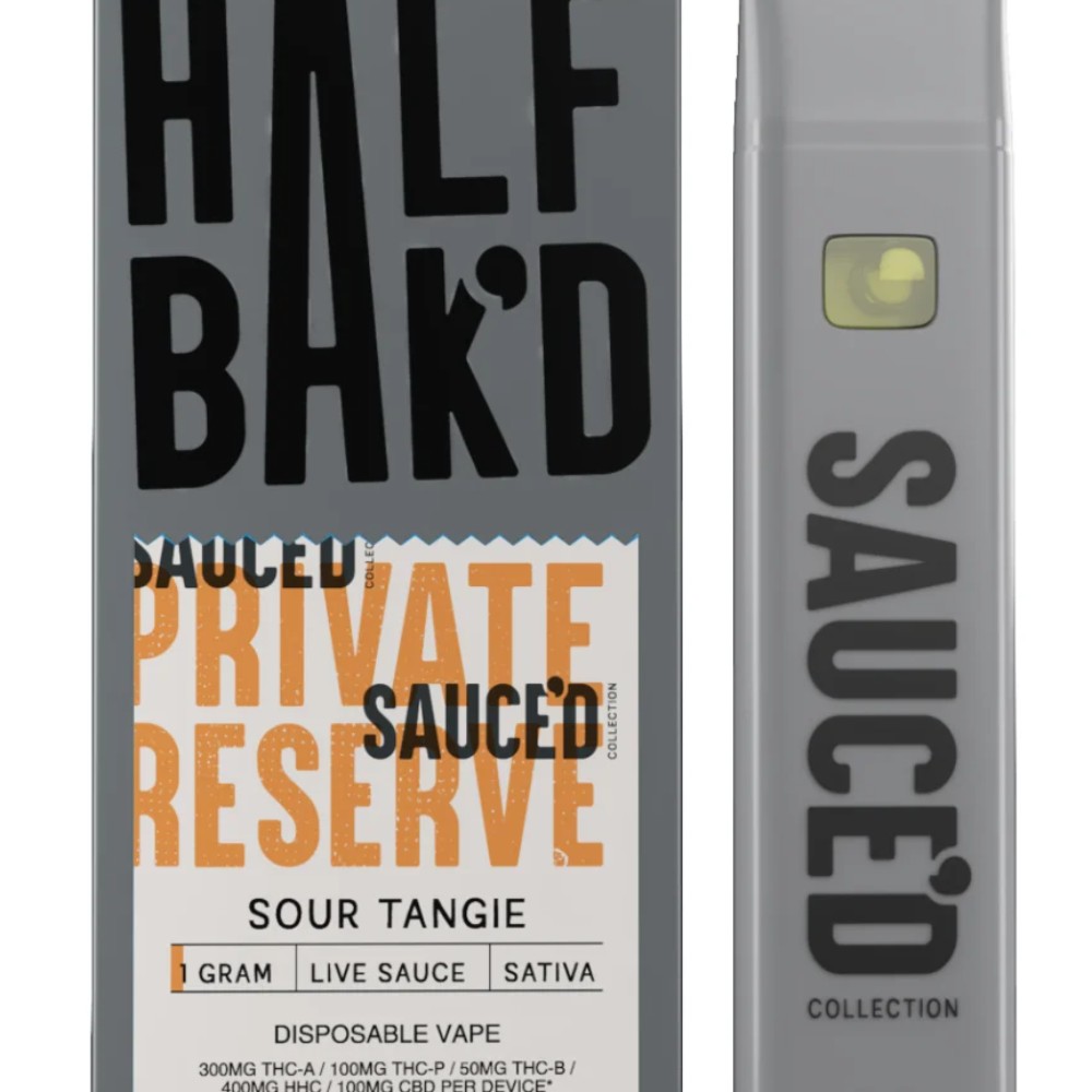 Half Bak'd Sauce'd Private Reserve Sour Tangie 1 Gram, Live Sauce, Sativa — thc products at Marietta Vapes smoke shop in Marietta, GA