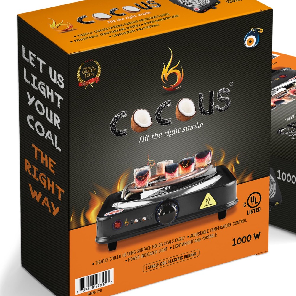 Cocous 1 Single Coil Electric Burner Tightly Coiled Heating Surface Holds Coals Easily Adjustable Temperature Control Power Indicator Light Lightweight and Portable — coals hookah accessories at Marietta Vapes smoke shop in Marietta, GA