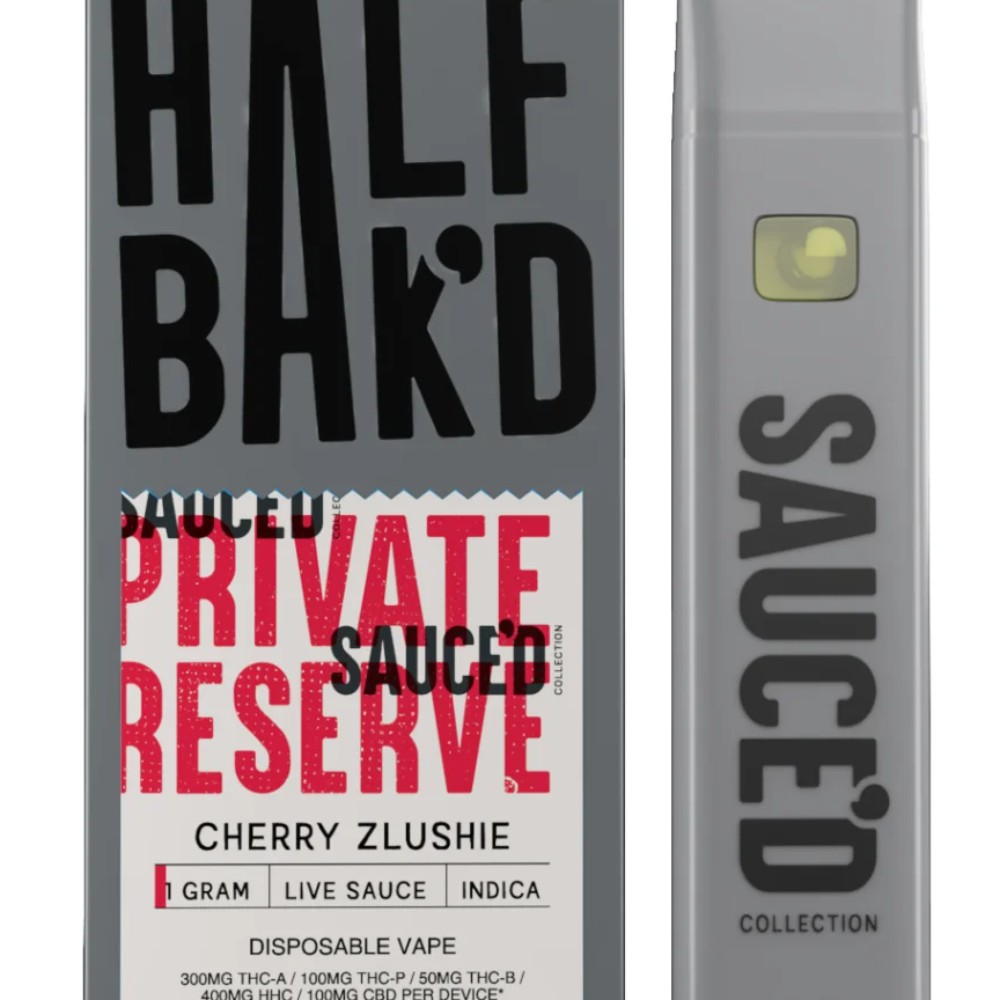 Half Bak'd Private Reserve Sauce'd 1 Gram Indica Cherry Zlushie Live Sauce — thc products at Marietta Vapes smoke shop in Marietta, GA