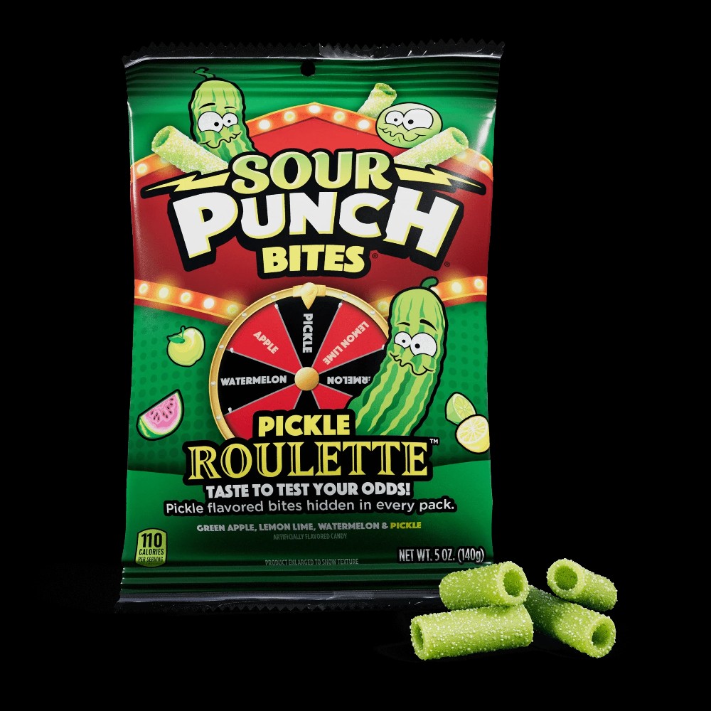 Sour Punch Bites pickle Roulette Green Apple, Lemon Lime, Watermelon& pickle — candy snacks at Marietta Vapes smoke shop in Marietta, GA