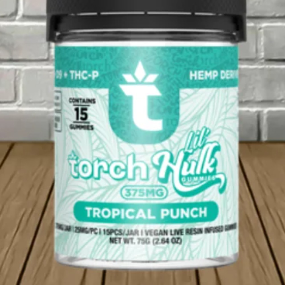 Torch Lil' Hulk Gummies Tropical Punch 15 Gummies 375mg 25mg/PC HHC+D9 + THCP Hemp Derived — thc products at Marietta Vapes smoke shop in Marietta, GA