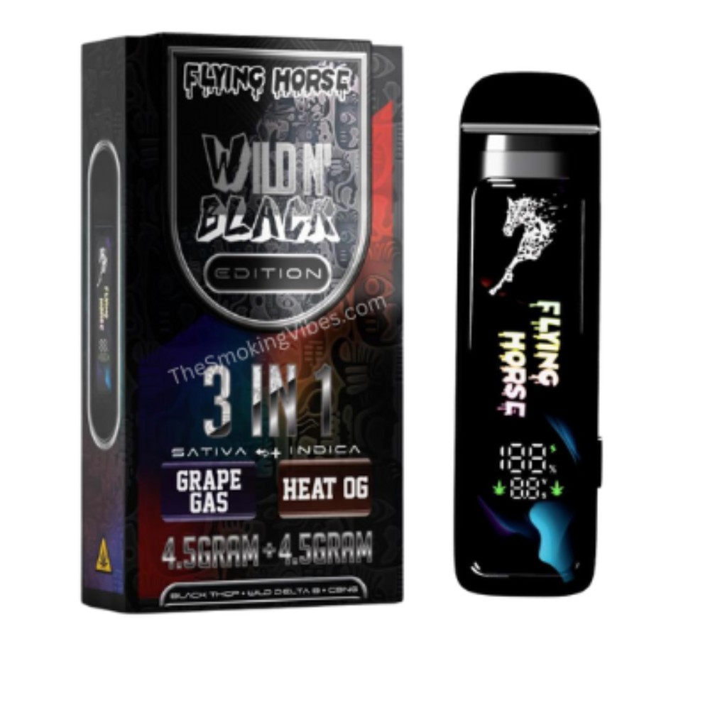 Flying Horse Wild N Black 9G Disposable Vape – Grape Gas Sativa + Heat OG Indica — thc products at Marietta Vapes smoke shop in Marietta, GA