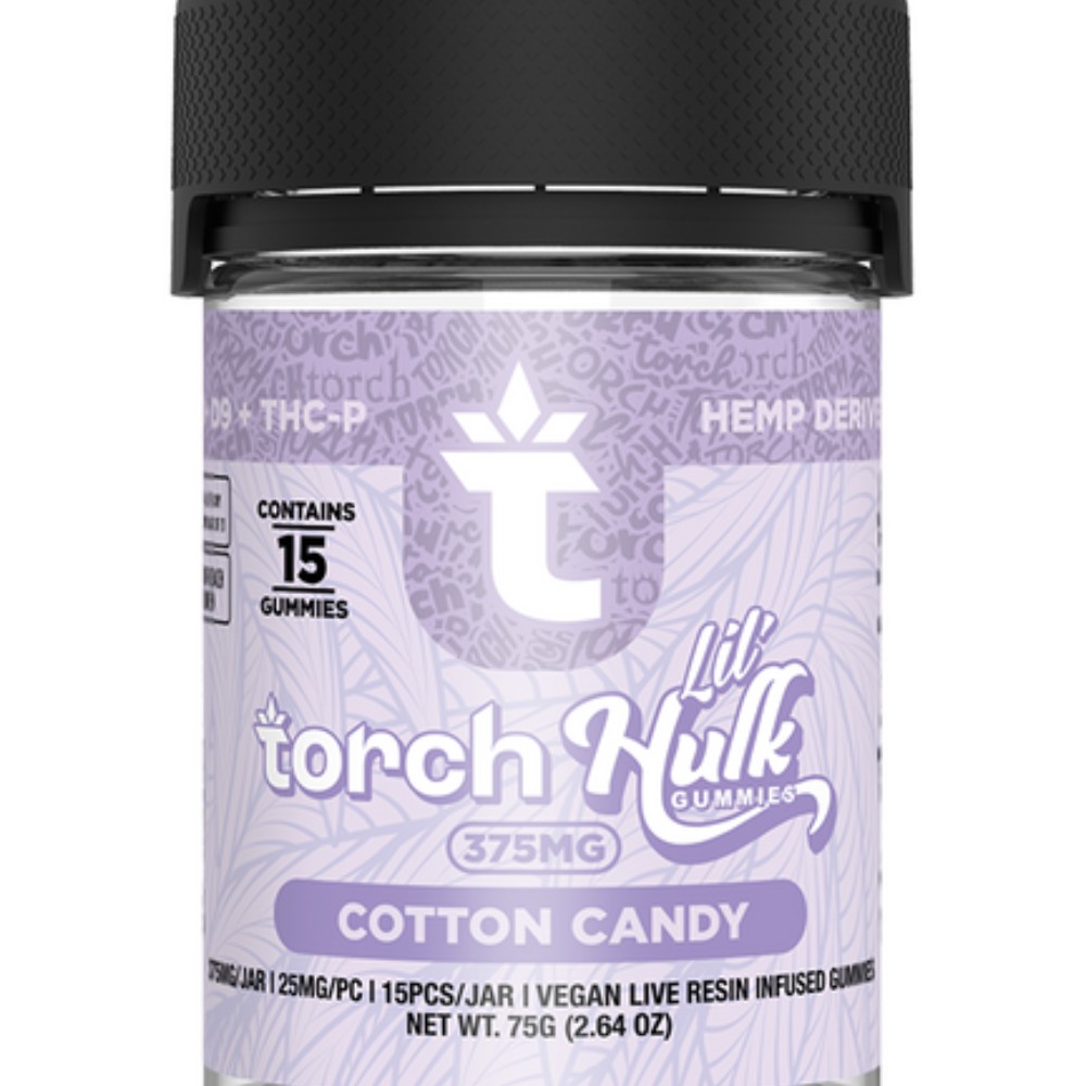 Torch Lil' Hulk Gummies Cotton Candy 15 Gummies 375mg 25mg/PC HHC+D9 + THCP Hemp Derived — thc products at Marietta Vapes smoke shop in Marietta, GA
