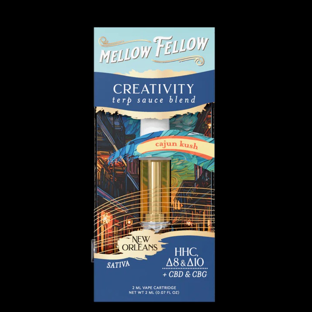 Mellow Fellow Creativity Terp Sauce Blend Cajun Kush Sativa HHC, Delta 8 and Delta 10 2ML Vape Cartridge — thc products at Marietta Vapes smoke shop in Marietta, GA