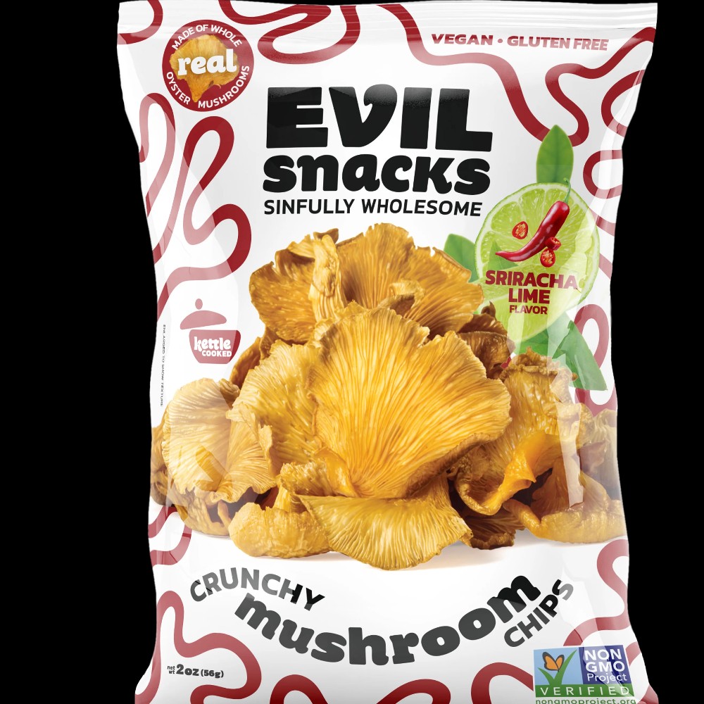Evil Snacks Sinfully Wholesome Kettle looked Crunchy Mushroom Chips Sriracha Lime Flavored — mushrooms at Marietta Vapes smoke shop in Marietta, GA
