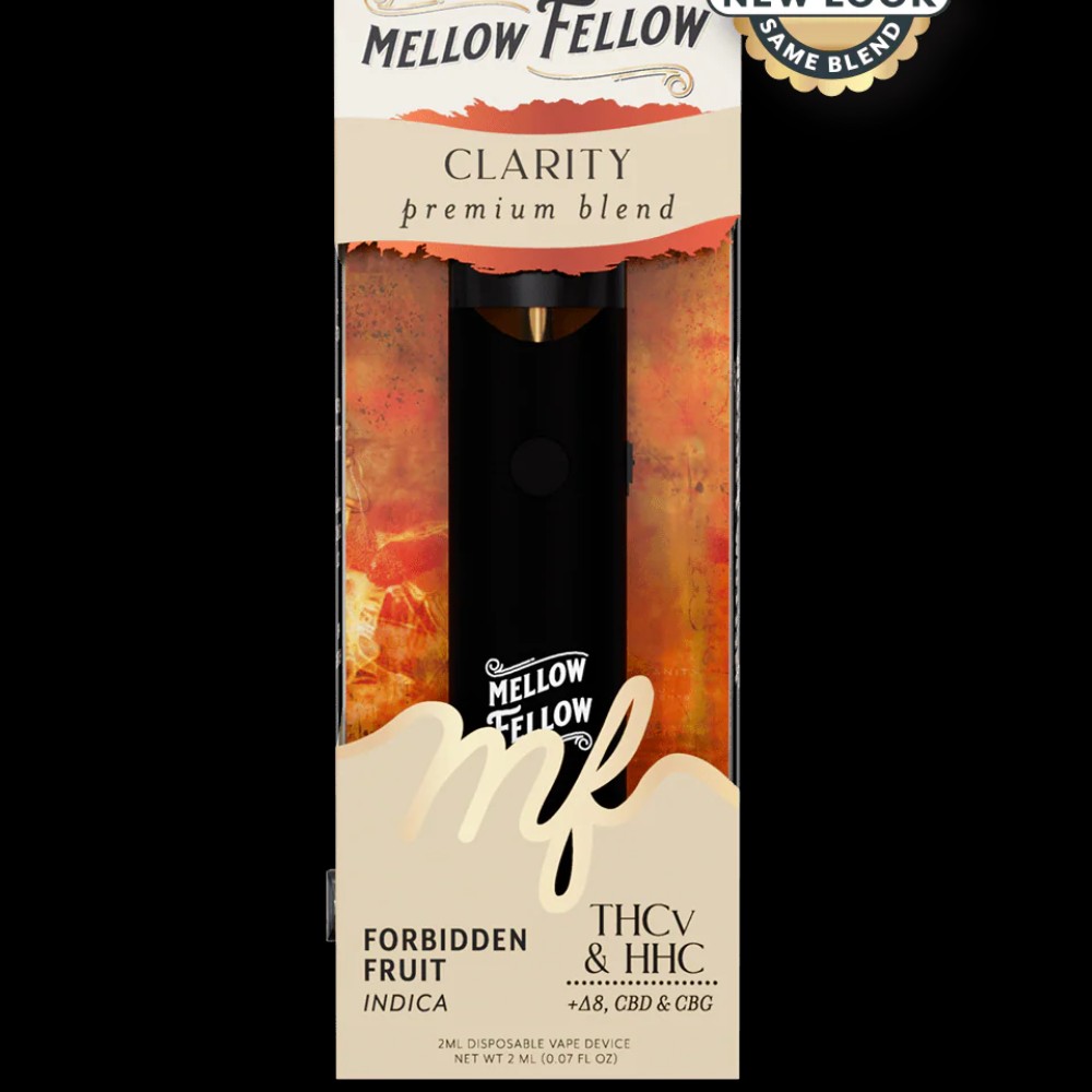 Mellow Fellow Clarity Premium Blend Indica Forbidden Fruit Delta8,HHC,&THCv +CBD& CBG 2 Gram Disposable — thc products at Marietta Vapes smoke shop in Marietta, GA