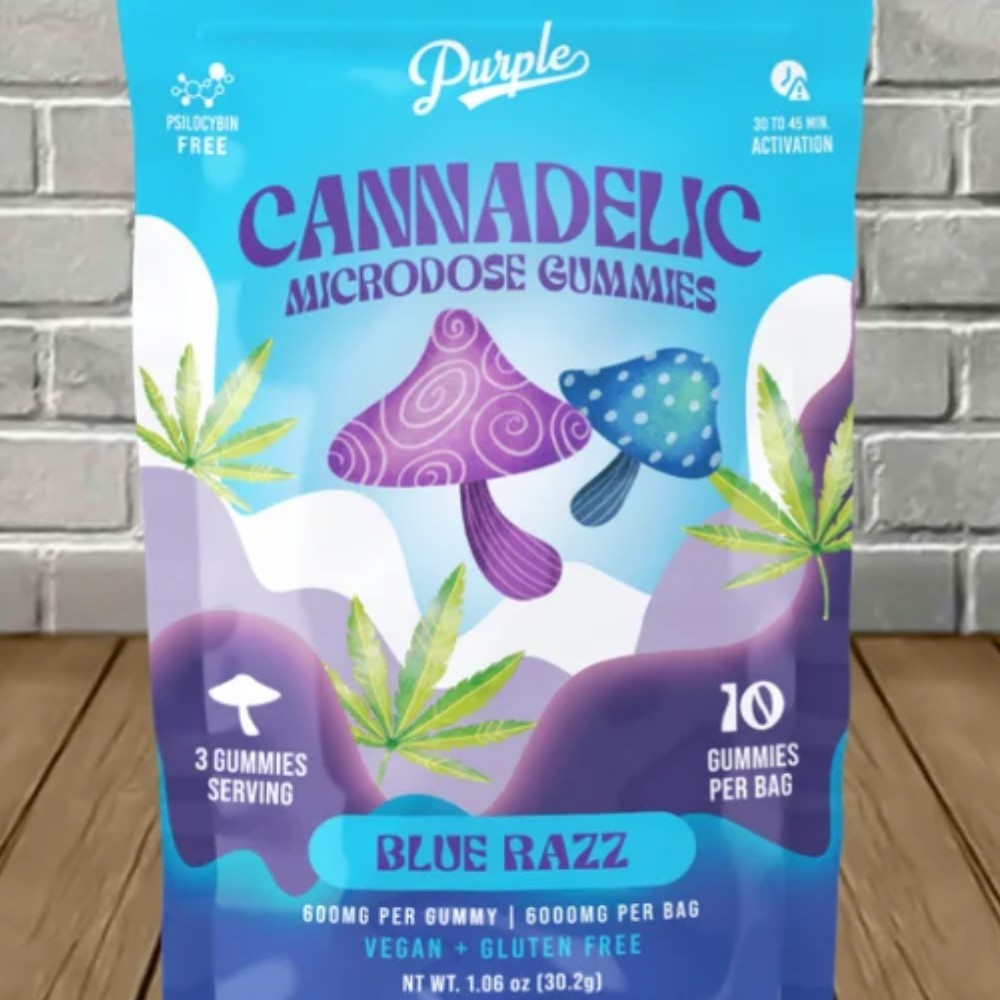 Purple Cannadelic Microdose Gummies Blue Razz 6000mg 10ct 600mg per Gummy — mushrooms at Marietta Vapes smoke shop in Marietta, GA