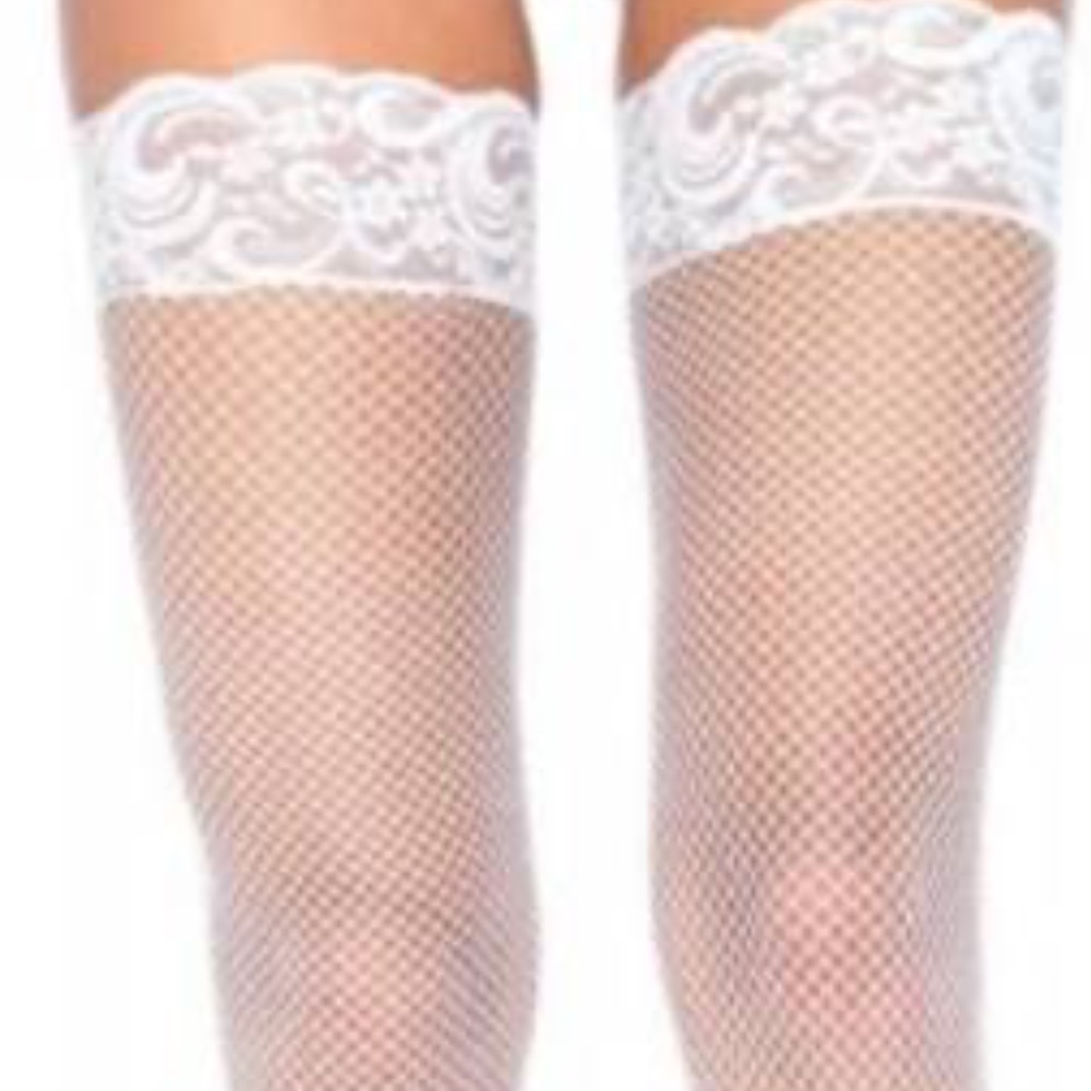 Fishnet thigh highs with lace top