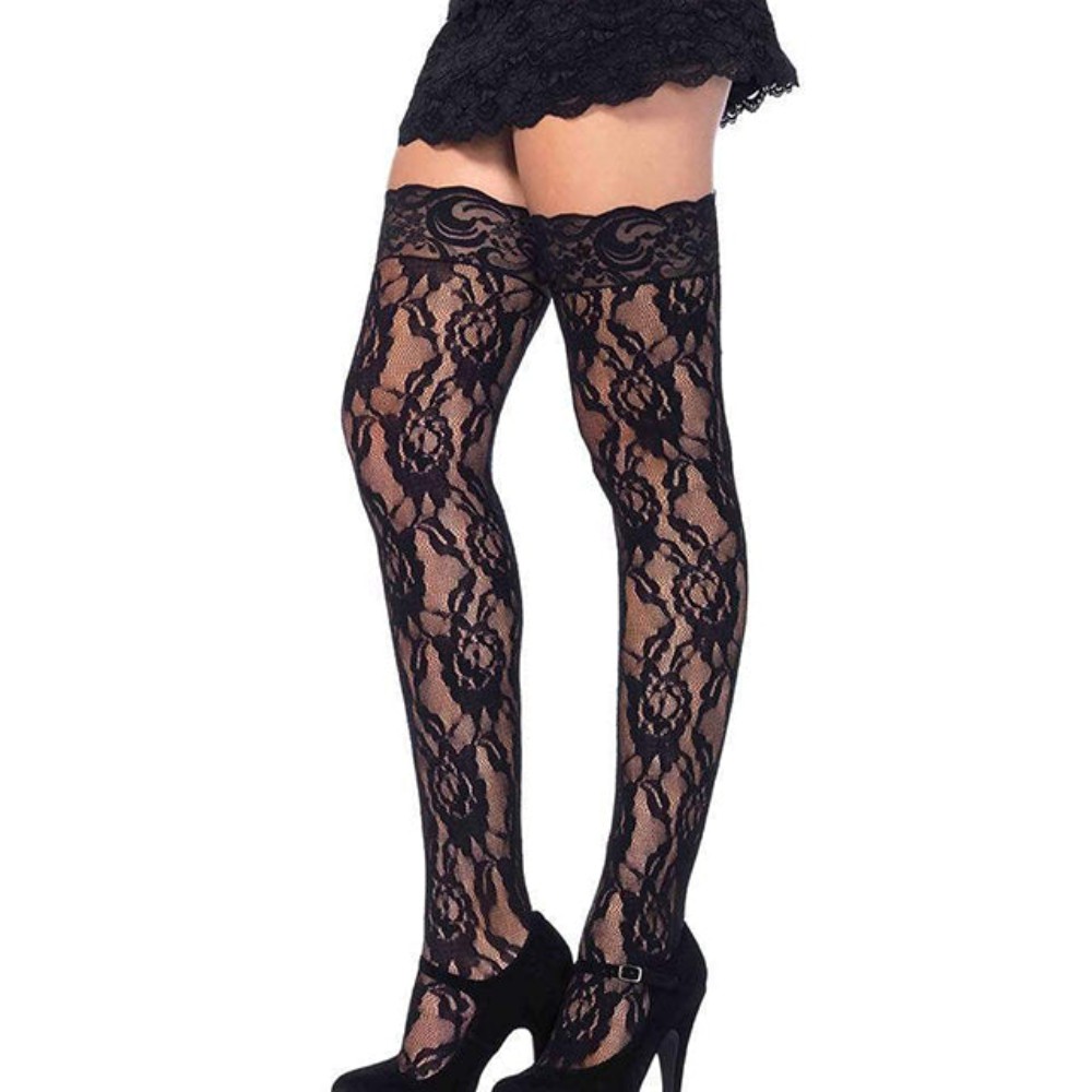 Rose Lace Thigh Highs w/ lace top