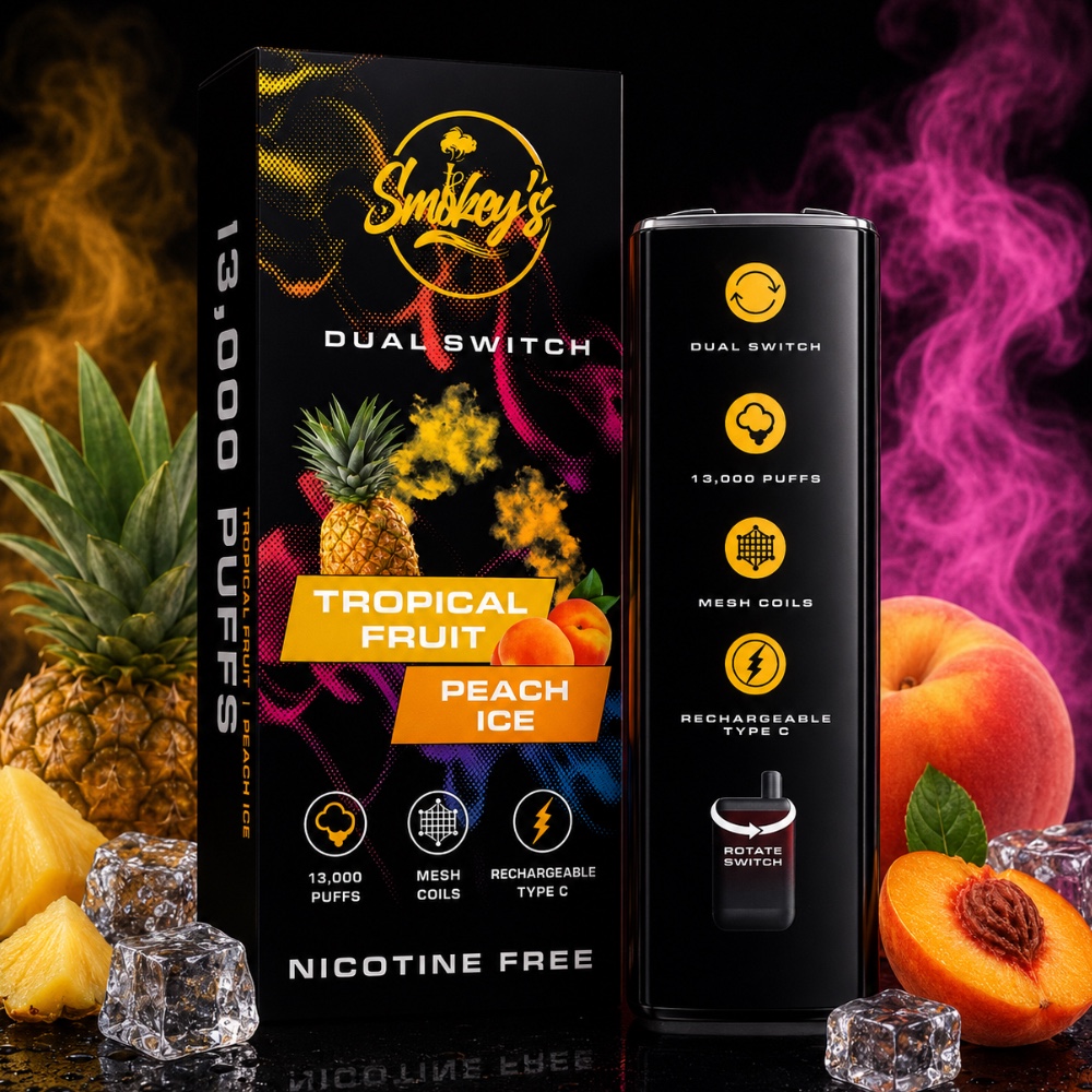 SMOKEY’S DUAL SWITCH 13000 PUFFS TROPICAL FRUIT & PEACH ICE