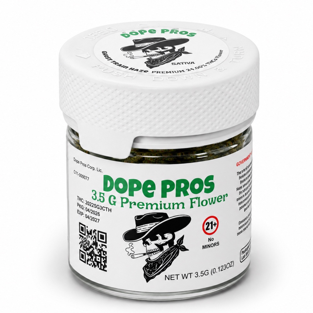 DOPE PROS GHOST TRAIN HAZE Premium 3.5gm Flower 24% THC-A SATIVA