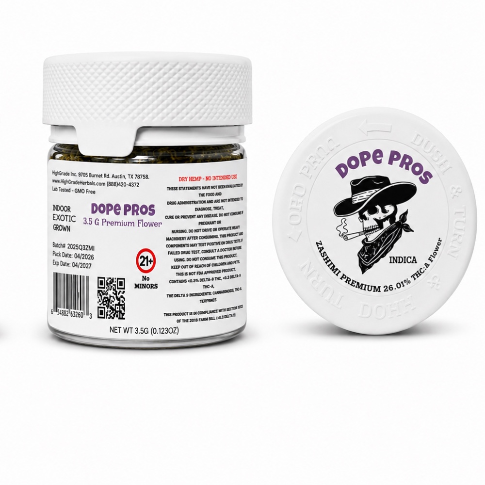 DOPE PROS ZASHIMI Premium 3.5gm Flower 26.01% THC-A INDICA